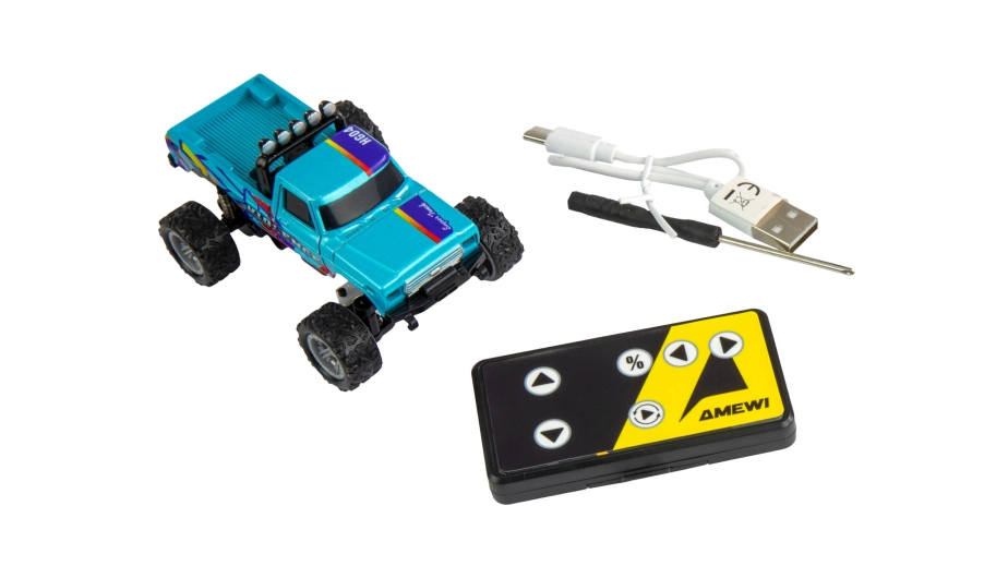 RC Monster Truck kovový 1:64 RTR LED Tempomat 2,4GHz modrý