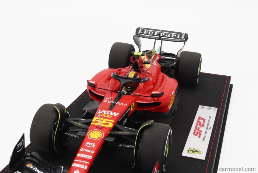 Bbr-models Ferrari F1  Sf-23 Team Scuderia Ferrari N 55 Pole Position 3rd Monza Italy Gp 2023 Carlos Sainz - Con Vetrina - With Showcase 1:18 Červená Černá Žlutá