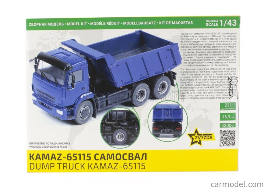 Zvezda Kamaz 65115 Truck Cassone Ribaltabile 3-assi 2006 1:43 /