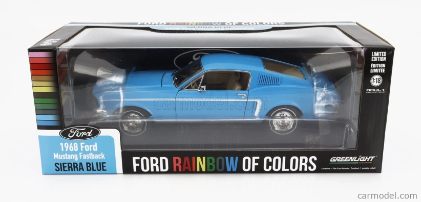 Greenlight Ford USA Mustang Fastback Coupe 1968 - Ford Rainbow Of Colors 1:18, modrá