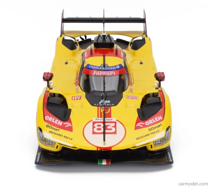 Bburago Ferrari 499p 3.0l Turbo V6 Team Af Corse N  83 24h Le Mans 2024 Robert Kubica - Robert Shwartzman - Yifei Ye - Con Vetrina - With Showcase 1:18 Žlutá Červená