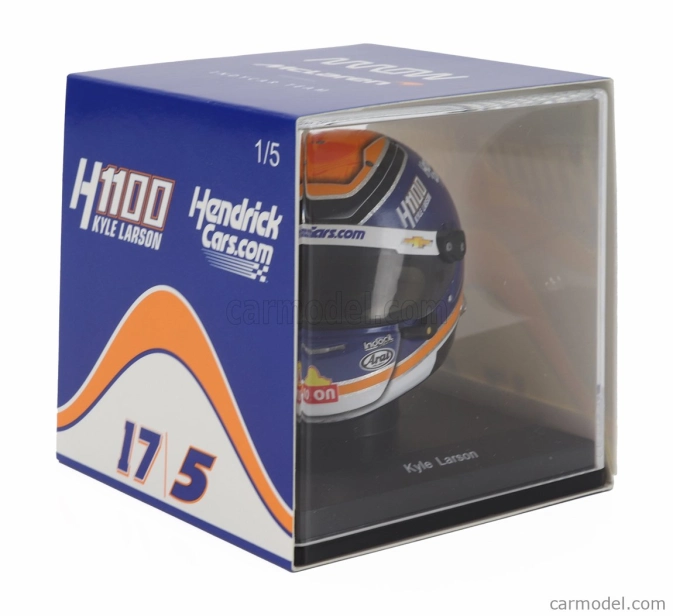 Spark-model Arai helmet Casco Helmet Kyle Larson Team Arrows Mclaren H1100 Nascar Cup Series Season 2024 1:5 Modrá Oranžová Bílá