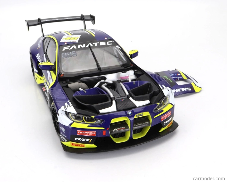 Minichamps BMW 4-series M4 Gt3 Team Wrt N 46 (first Podium) 2nd Race 2 Fanatec Gt World Challenge Europe Brands Hatch 2023 - Valentino Rossi - Maxime Martin 1:18 Fialová Žlutá Černá