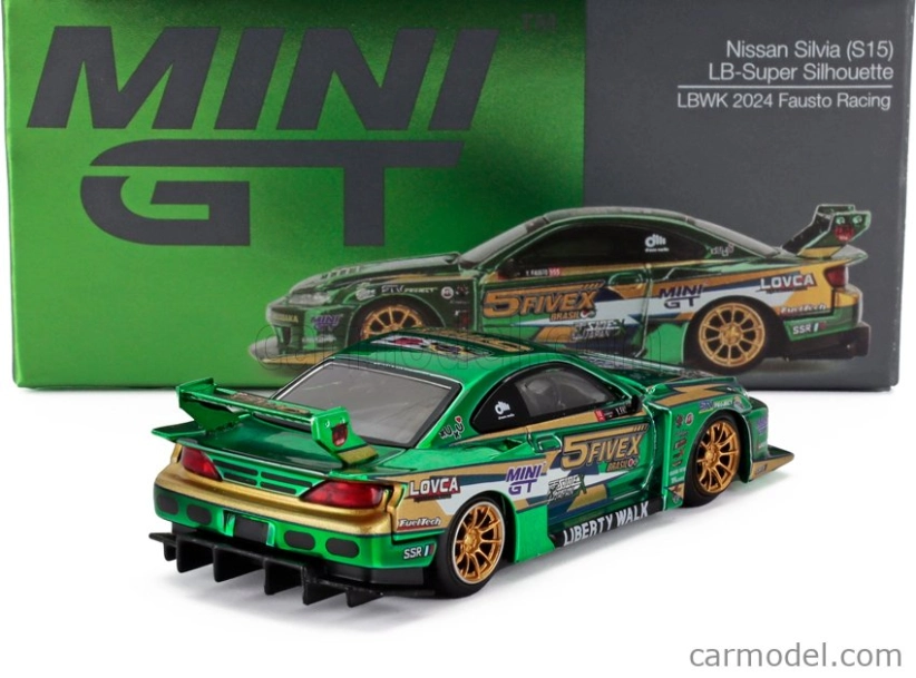 Mini-gt Nissan Silvia (s15) Lb Super Silhouette N 5 Fausto Racing Lhd 2024 1:64 Zelená