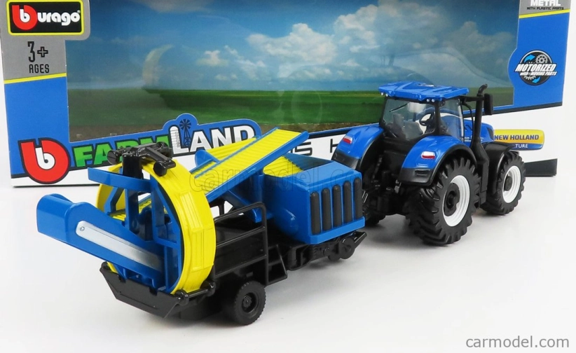 Bburago New holland T7.315 Tractor With Cultivator Trailer 2016 1:50 Blue