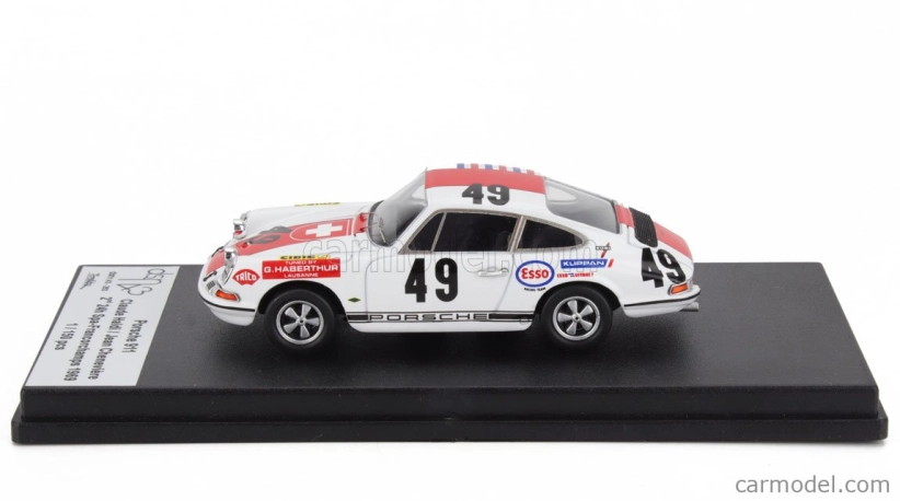 Trofeu Porsche 911 Coupe N 49 2nd 24h Spa Francorchamps 1969 Claude Haldi - Jean Cheneviere 1:43 Bílá Červená