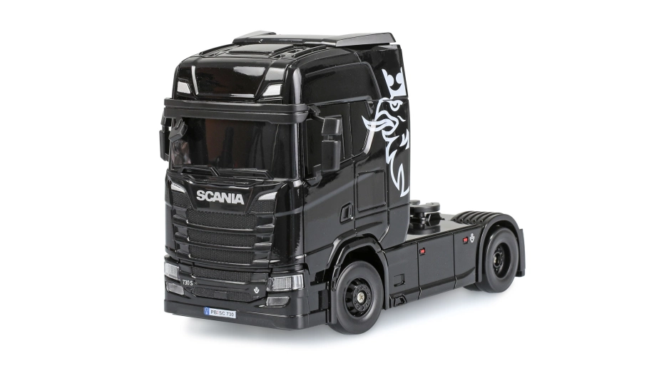 RC licencovaná Scania 730 S s návesom, GYRO, driftovacia, proporcionálny pohon 4x4, 1:64 RTR, čierna