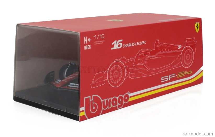 Bburago Ferrari F1 Sf-24 Team Scuderia Ferrari N 16 Winner Italy Monza Gp 2024 Charles Leclerc – Con Vetrina – With Showcase 1:18 červená biela čierna