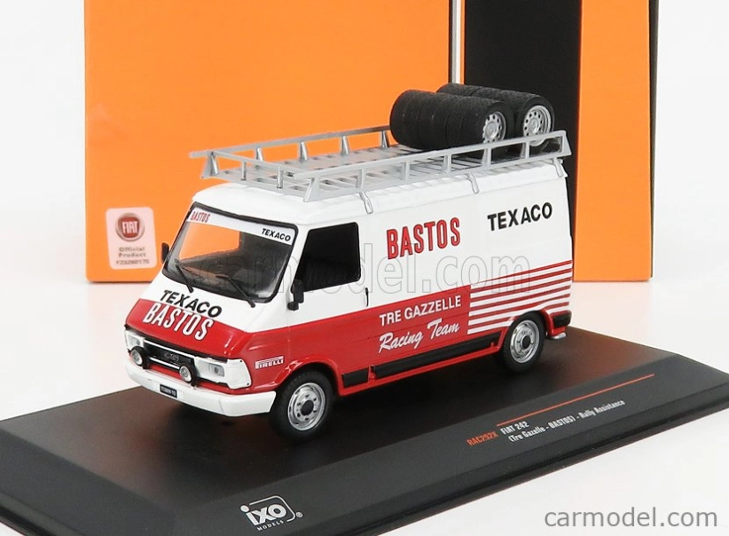 Ixo-models Fiat 242 Van Team Tre Gazzelle Bastos Texaco Rally Assistance 1984 1:43 Bílá Červená