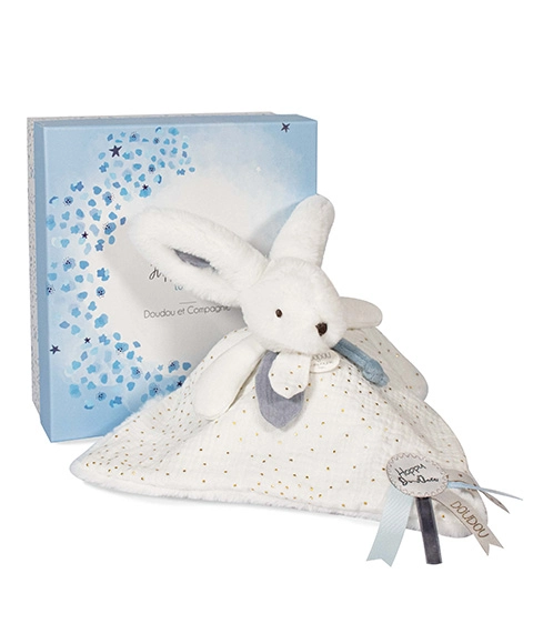 Doudou Darčeková sada modrá - králik so štvorcovou dekou 25 cm