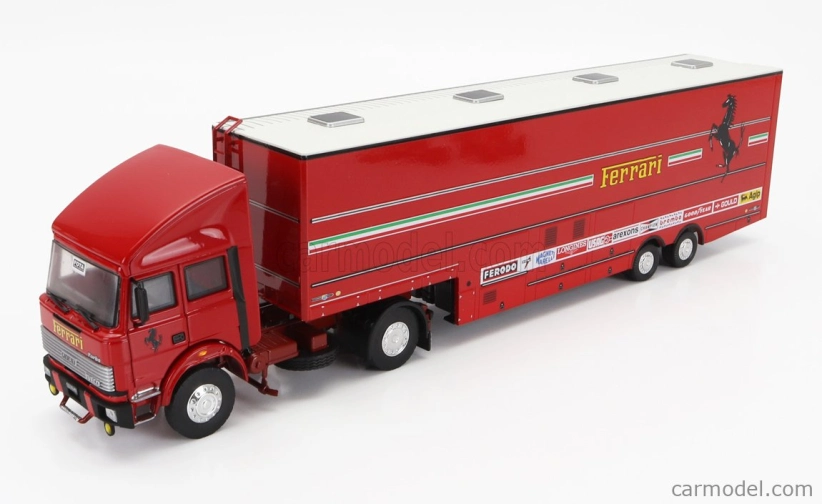 Brumm Iveco fiat Fiat Iveco 190 Truck Car Transporter Monaco Gp 1984 With 2x F1 Ferrari 126ck Turbo N 27 Michele Alboreto - N 28 Rene Arnoux + Figures And Accessories 1:43 Red