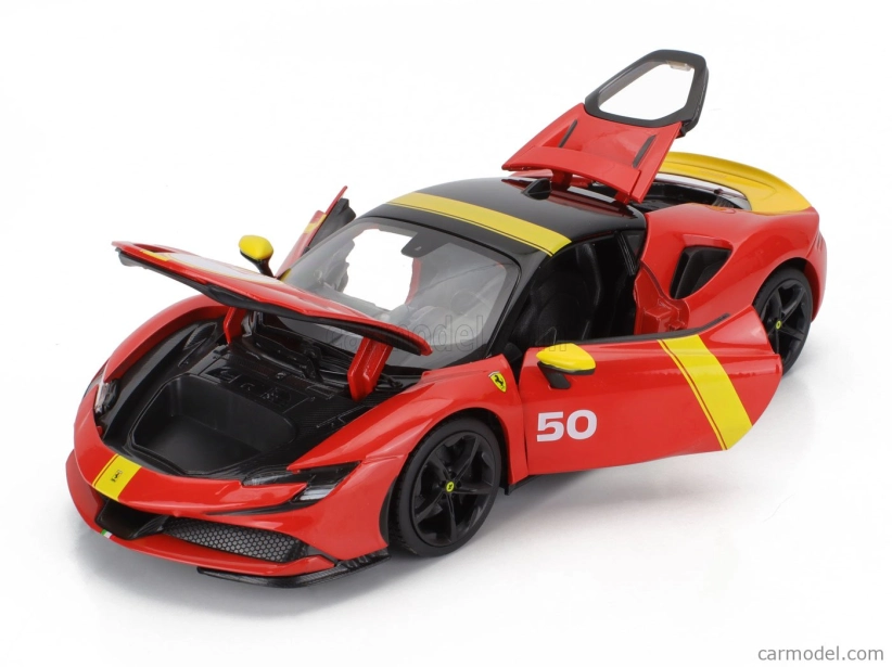 Bburago Ferrari Sf90 Stradale Hybrid 1000hp N 50 24h Le Mans Livery - Con Vetrina - With Showcase - Exclusive Carmodel 1:18 Červená Žlutá
