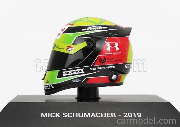 Mini prilba Schuberth prilba F2 Prilba Dallara Team Prema Racing N 9 Sezóna Mick Schumacher 2019 1:4 Žltá Zelená Červená Čierna