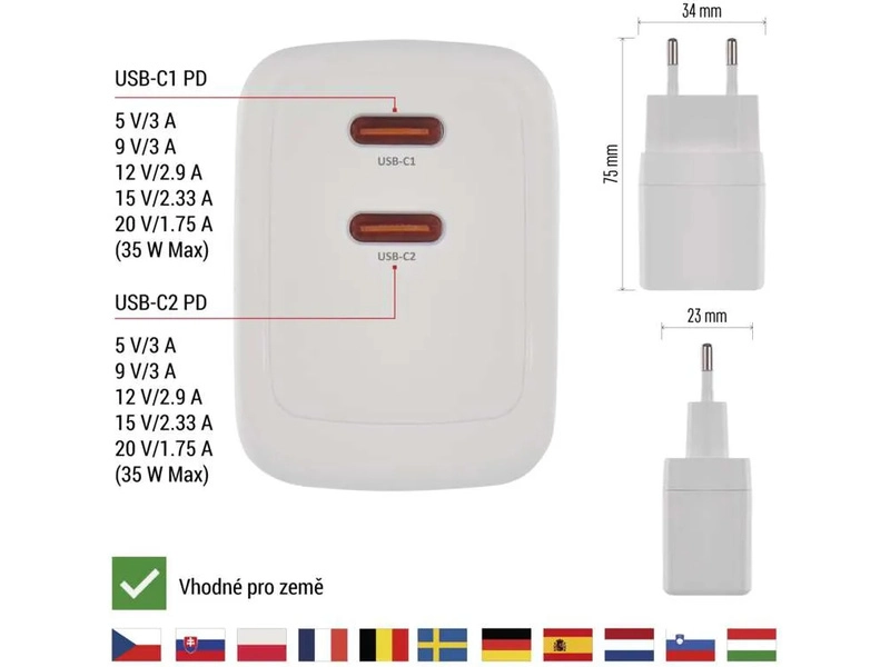 Napájací adaptér GaN PD 35W USB (napájanie)
