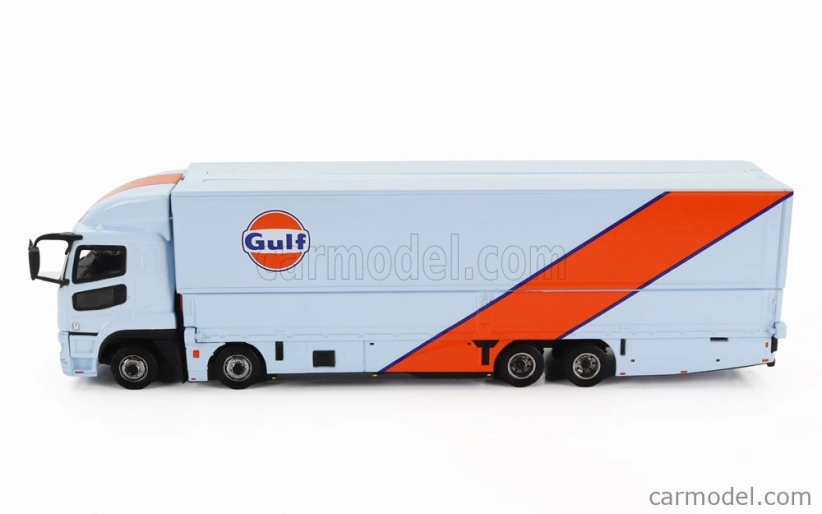 Tarmac Mitsubishi Fuso Truck Car Transporter Gulf Racing Livery 4-assi 2023 - autá nie sú súčasťou balenia 1:64 svetlo modrá oranžová