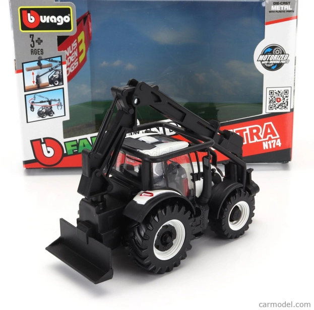 Bburago Valtra N174 Tractor Crane Loader 2017 1:50 bielo-čierna