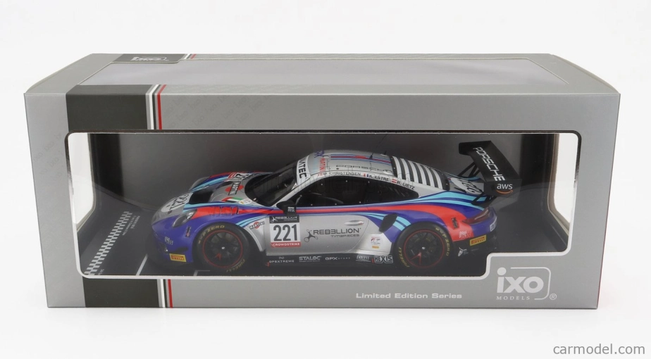 Ixo-models Porsche 911 991-2 Gt3 R Team Gpx Martini Racing N 221 24h Spa 2022 Richard Lietz - Michael Christensen - Kevin Estre 1:18 Strieborná modrá červená