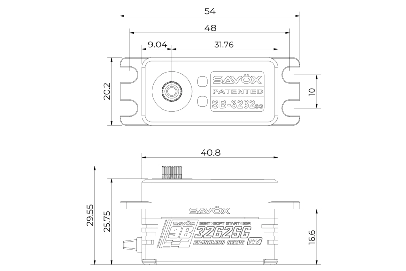 SB-3262SG BEZBRUSOVÝ HiVolt digitálny servopohon - NÍZKY PROFIL/VODOVZDORNÝ (35kg-0,065s/60°)