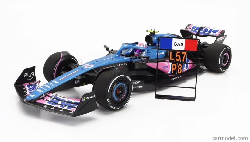 Minichamps Renault F1  A523 Team Bwt Alpine N 10 8th Miami Gp With Pit Board 2023 Pierre Gasly 1:18 Modrá Černá Růžová