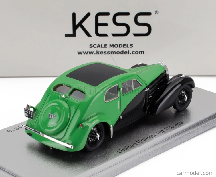 Kess-model Bugatti 57c S/n.57335 Coupe Aerodynamique Closed Roof 1938 1:43 Green Black
