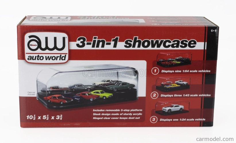 Autoworld Vetrina display box Set 3 In 1 Display Case Interchangeable Inserts - Lungh.lenght Cm 27.0 X Largh.width Cm 14.0 X Alt.height Cm 9.0 (altezza Interna Cm 7.2) 1:24 Plastový Displej