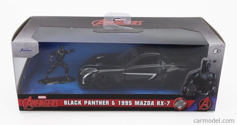 Jada Mazda Rx-7 s figúrkou Black Panther 1995 1:32 čierna