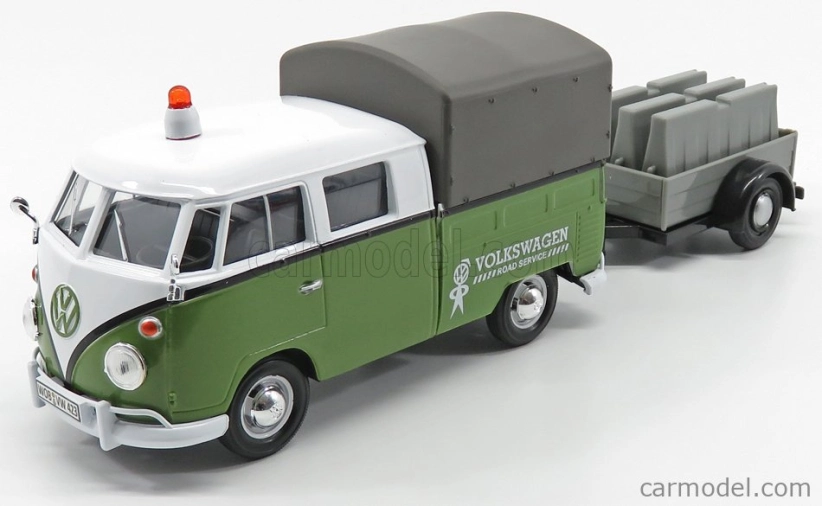 Motor-max Volkswagen T1 Type 2 Double Cabine Pick-up Closed Road Service 1962 With Trailer 1:24
