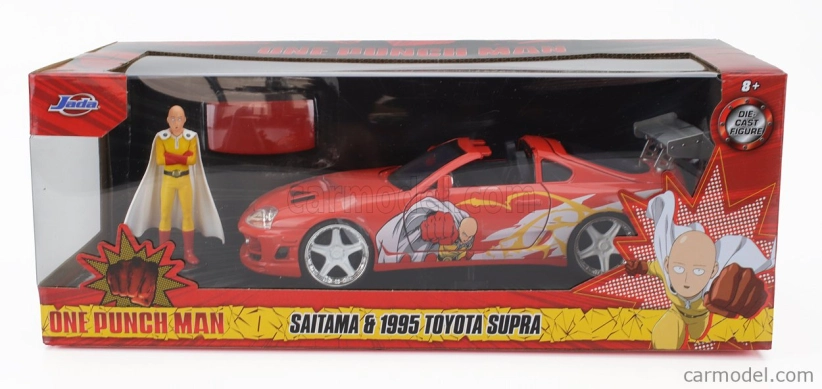 Jada Toyota Supra s figúrkou One Punch Man Saitama 1995 1:24 oranžová