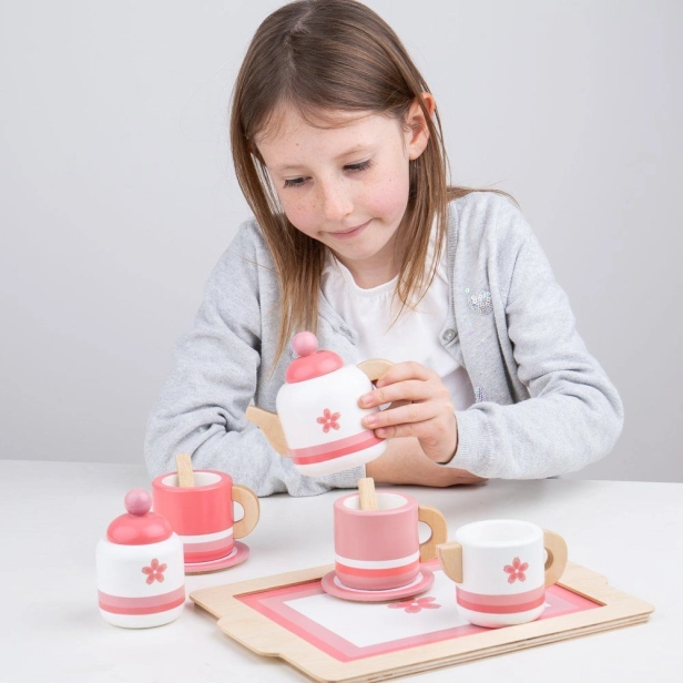 Bigjigs Toys Drevená čajová súprava ružová
