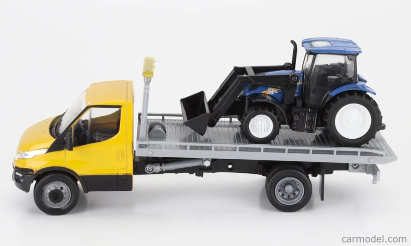 Newray Iveco fiat Daily Roll-off Pianale 2023 With New Holland T6.175 Tractor 1:36 Žlutá Modrá Černá