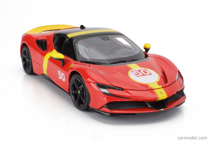 Bburago Ferrari Sf90 Stradale Hybrid 1000hp N 50 24h Le Mans Livery - Con Vetrina - With Showcase - Exclusive Carmodel 1:18 Červená Žlutá