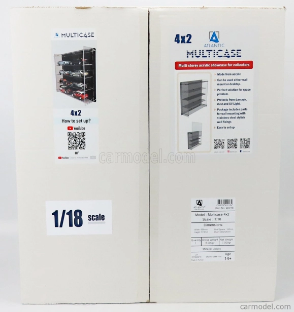Atlantic Vetrina display box Espositore - 2x For 4 Cars 1/18 Lungh.lenght Cm 65.0 X Largh.width Cm 12.5 X Alt.height Cm 57.0 (altezza Utile Tra I Ripiani Cm 12.0 Inner Height Among Shelves) 1:18 Plastový Displej