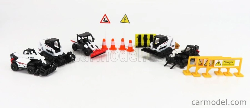 Maisto Bobcat Set pěti pracovních strojů s příslušenstvím 1:64, bílá