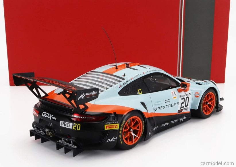 Ixo-models Porsche 911 991 Gt3 R 4.0l Flat-6 Team Gpx Racing N 20 Winner 24h Spa 2019 Richard Lietz - Michael Christensen - Kevin Estre 1:18 Svetlo modrá oranžová čierna