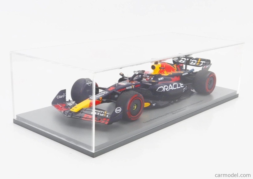 Spark-model Red bull F1  Rb19 Team Oracle Red Bull Racing N 1 World Champion (40th Career Victory) Winner Spain Gp 2023 Max Verstappen 1:18 Matt Blue