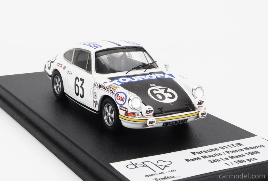 Trofeu Porsche 911t Coupe Team Marcel Martin N 63 24h Le Mans 1969 Rene Mazzia - Pierre Mauroy 1:43 Biela čierna