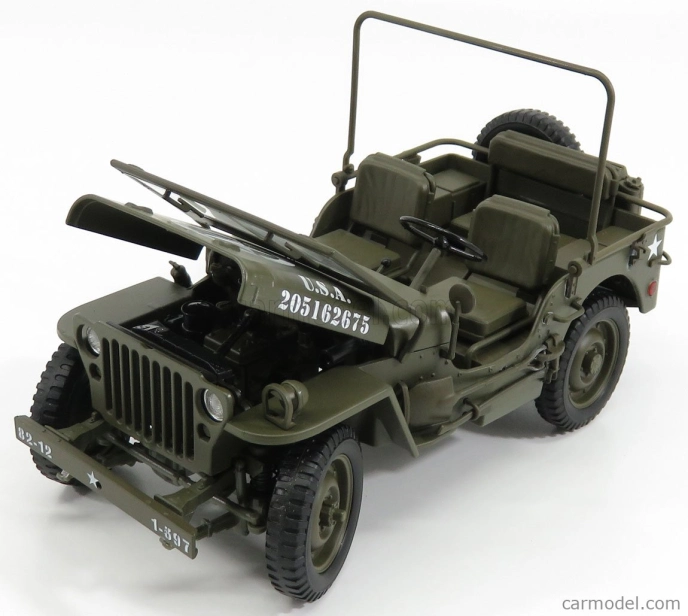Welly Jeep Willys 1/4 Mb Usa Army Open 1942 1:18 Vojenská zelená
