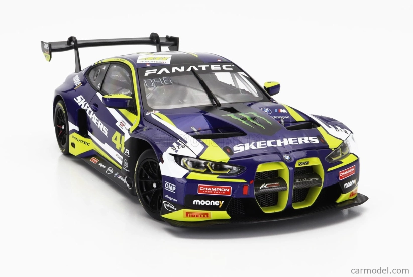 Minichamps BMW 4-series M4 Gt3 Team Wrt N 46 (first Podium) 2nd Race 2 Fanatec Gt World Challenge Europe Brands Hatch 2023 - Valentino Rossi - Maxime Martin 1:18 Fialová Žlutá Černá