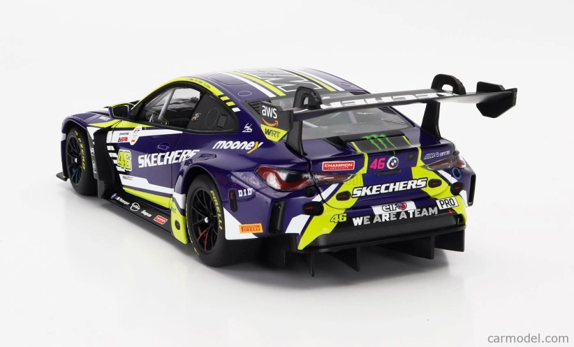 Minichamps BMW 4-series M4 Gt3 Team Wrt N 46 6th 24h Spa 2023 Valentino Rossi - Augusto Farfus - Maxime Martin 1:18 Fialová Žlutá Černá