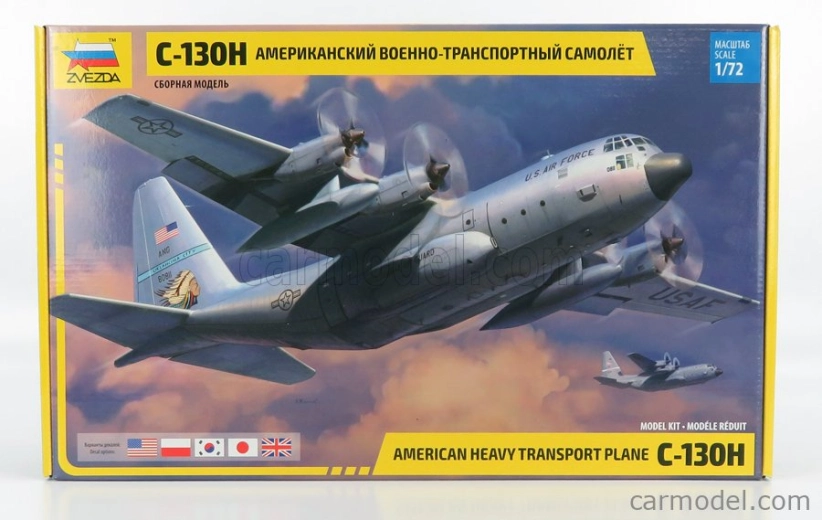 Zvezda Lockheed martin C-130h Hercules Aereo Da Trasporto Militare 1954 - Usa Air Force Airplane 1:72 Grey