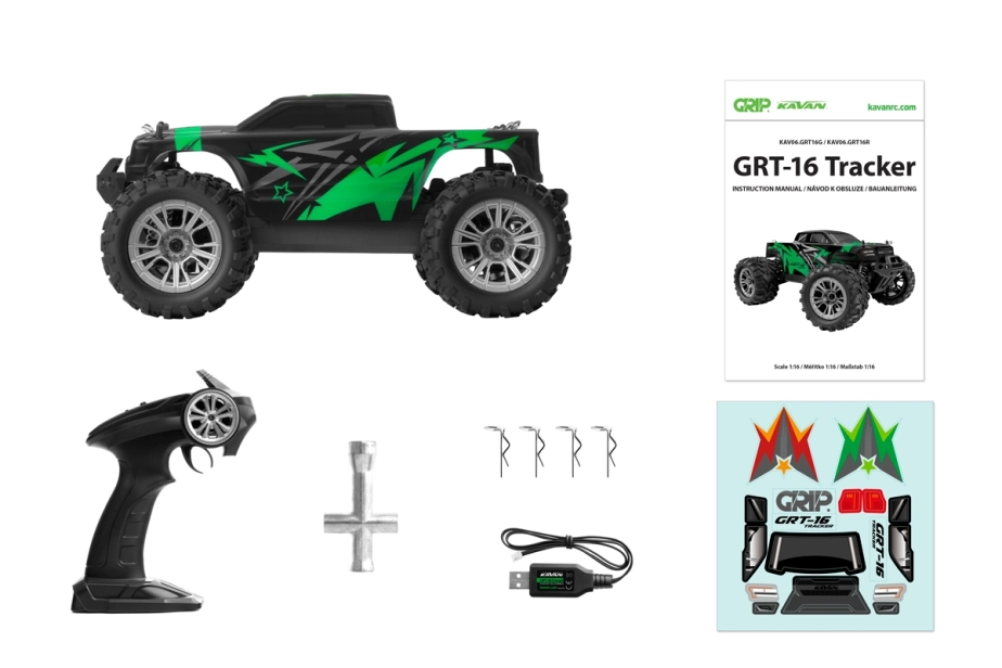 ROZBALENO - KAVAN GRT-16 Tracker RTR 4WD Monster Truck 1:16, zelená