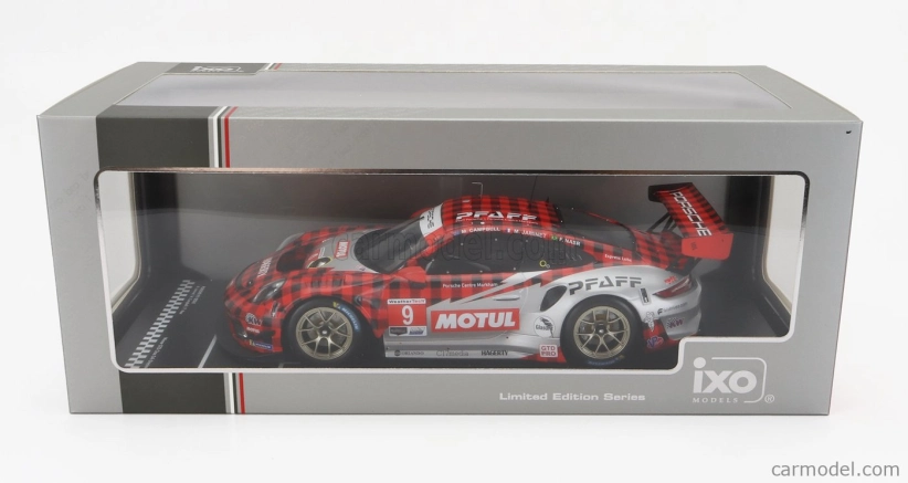 Ixo-models Porsche 911 991-2 Gt3 R Team Pfaff Motorsport N 9 Gtd Pro Class 24h Daytona 2022 F.nasr - M.campbell - M.jaminet 1:18 Červená čierna strieborná
