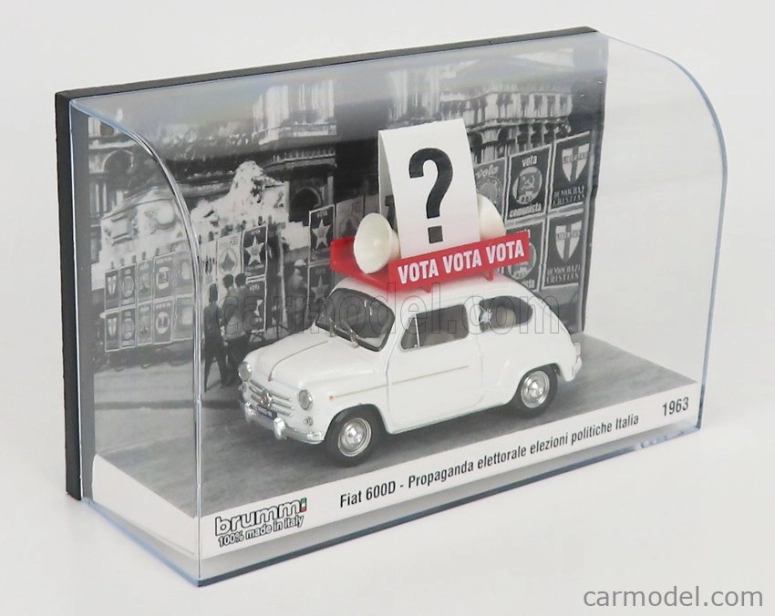 Brumm prom Fiat 600d 1963 - Propaganda Elettorale Elezioni Italia Vota - Vota - Vota 1:43 Bílá