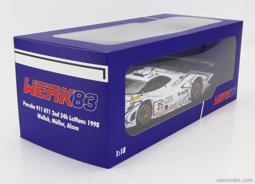 Werk83 Porsche 911 Gt1-98 3.2l Turbo Team Porsche Ag Mobil-1 N 25 2nd 24h Le Mans 1998 Uwe Alzen - Jorg Muller - Bob Wollek 1:18 Biela Modrá Červená