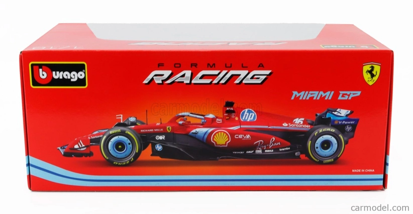 Bburago Ferrari F1  Sf-24 Team Scuderia Ferrari N 55 5th Miami Gp 2024 Carlos Sainz 1:18 Červená Černá Světle Modrá