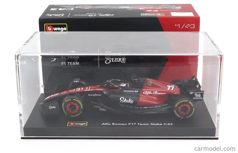 Bburago Alfa romeo F1 C43 Team Stake N 77 Season 2023 Valtteri Bottas 1:43, černá