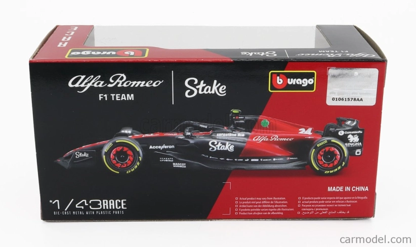 Bburago Alfa romeo F1 C43 Team Stake N 24 Season 2023 Guanyu Zhou 1:43 čierno-červená