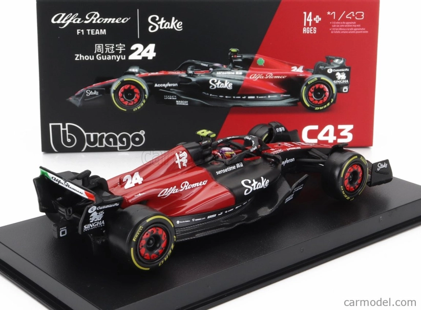 Bburago Alfa romeo F1 C43 Team Stake N 24 Season 2023 Guanyu Zhou 1:43, černá