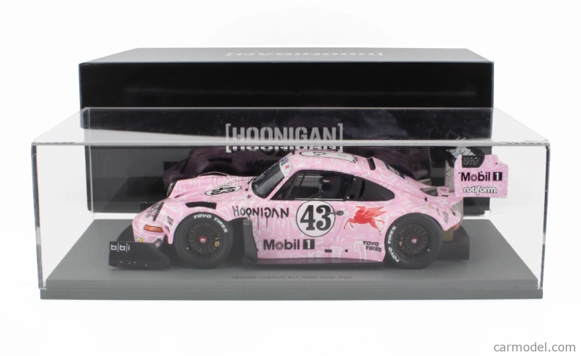 Spark-model Porsche 911 (912 Base) Hoonipigasus 1400hp N 43 Rally Pikes Peak Hill Climb 2022 Ken Block 1:18 Růžová Bílá Černá