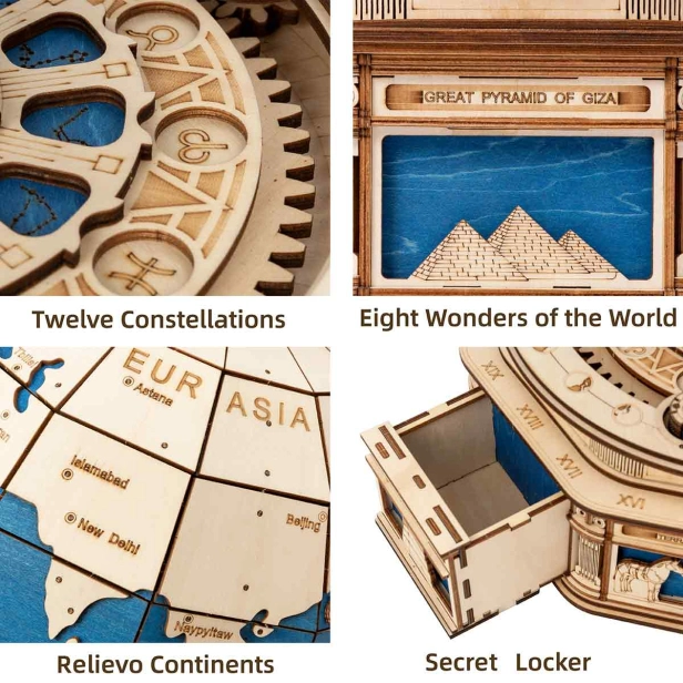 RoboTime 3D dřevěné mechanické puzzle Velký glóbus